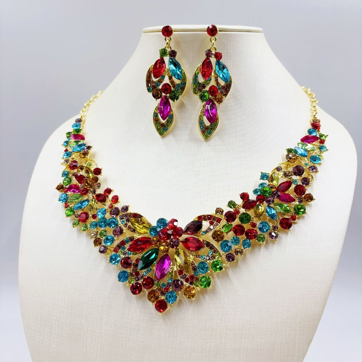Bridal Formal Dress Two-piece Colorful Flower Retro Advanced Design Jewelry Set