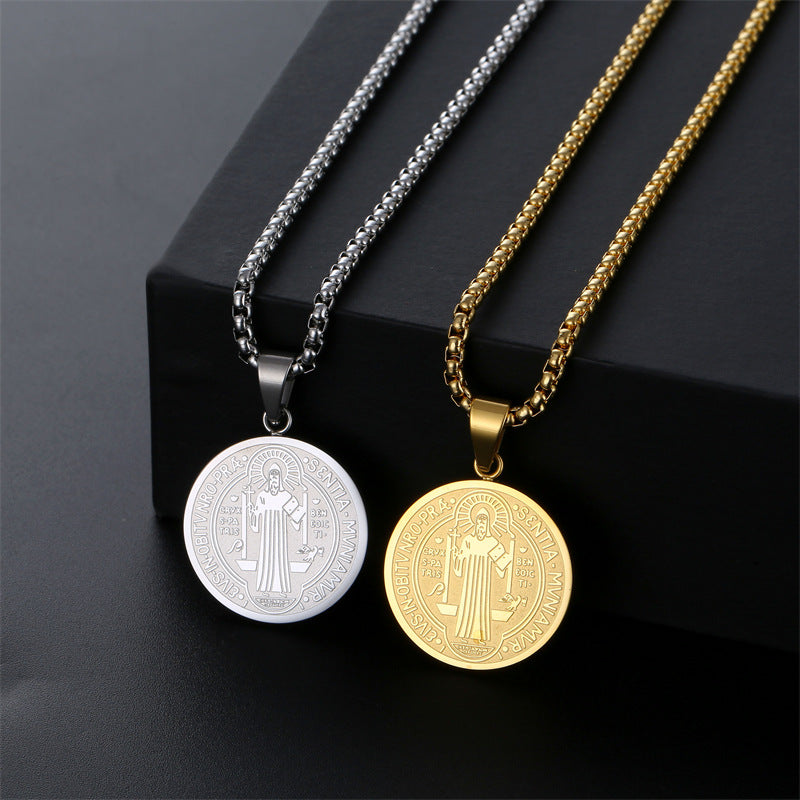Stainless Steel God Priest Personality Round Medal Pendant