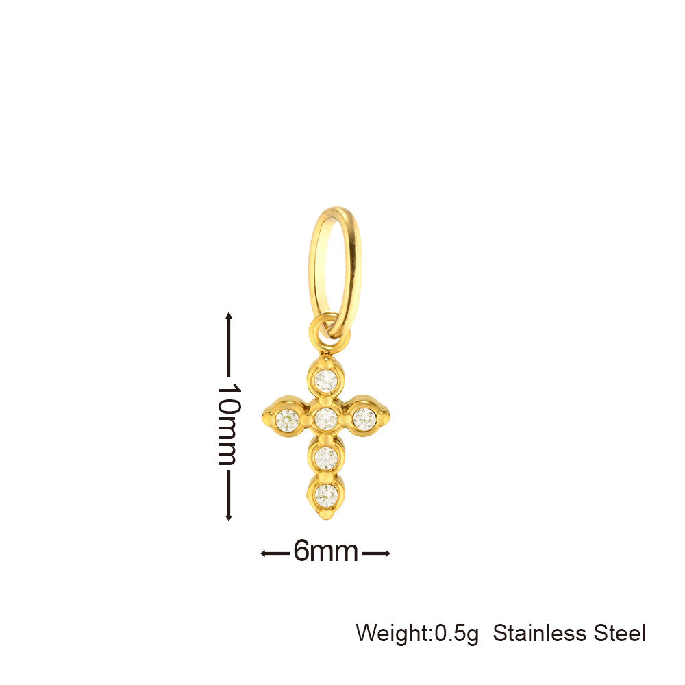 Inlaid Zircon Stainless Steel Gold-plated Cross Pendant