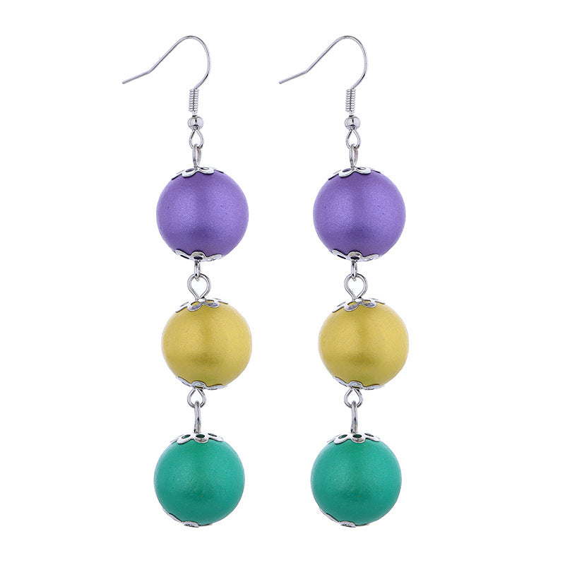 Purple Yellow Green Various Materials Ear Tassel Sequins Rhinestone Ball Earrings