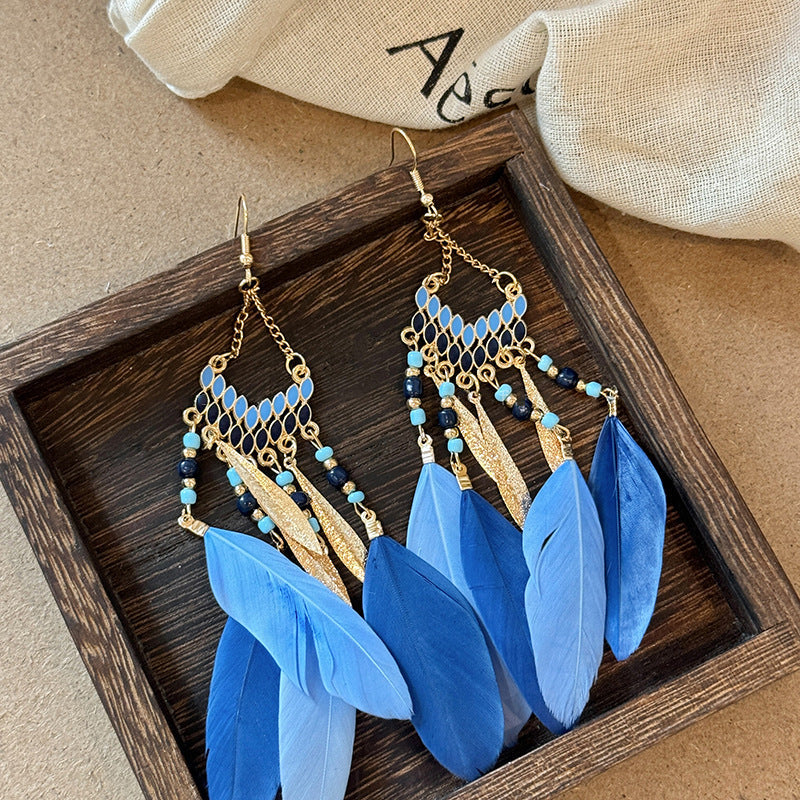 Feather Tassel Niche Ethnic Style Beautiful Earrings