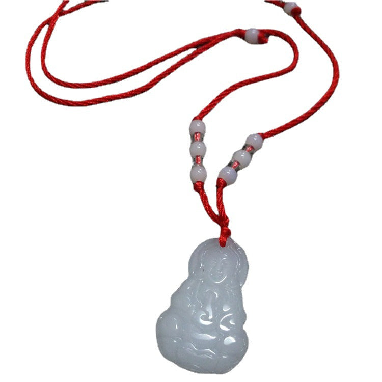Imitation Jade Glass Carved Avalokitesvara Buddha Pi Male Female Pendant