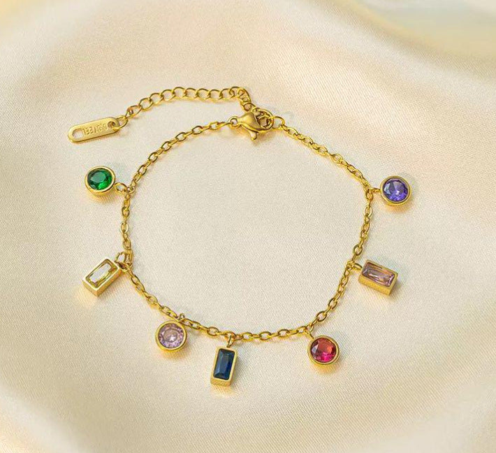 Titanium Steel Female Color Zircon Dopamine Clavicle Chain Design High Necklace