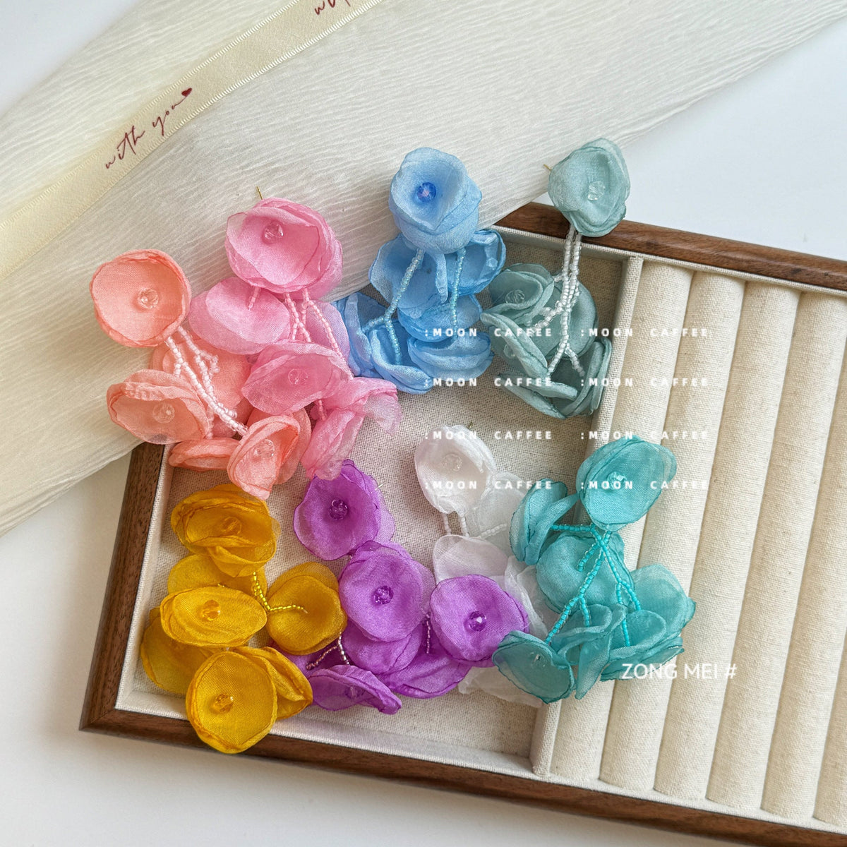 Flowers Gentle Vacation Mesh Petal Female Fresh Eye-catching Stud Earrings