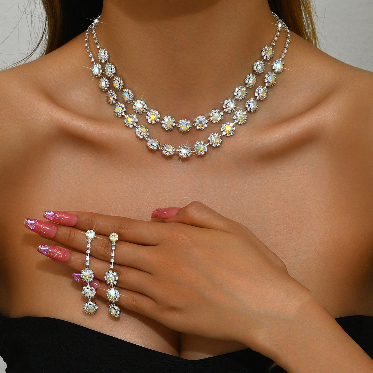 Wedding Double Layer Sunflower Diamond Suite Jewelry Set