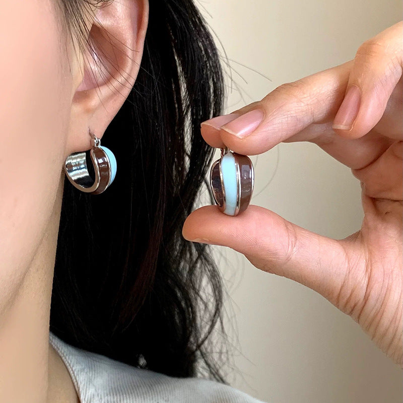 Women's Contrast Color Drip Glazed Style Fashion Personality Ear Clip Elegant Earrings