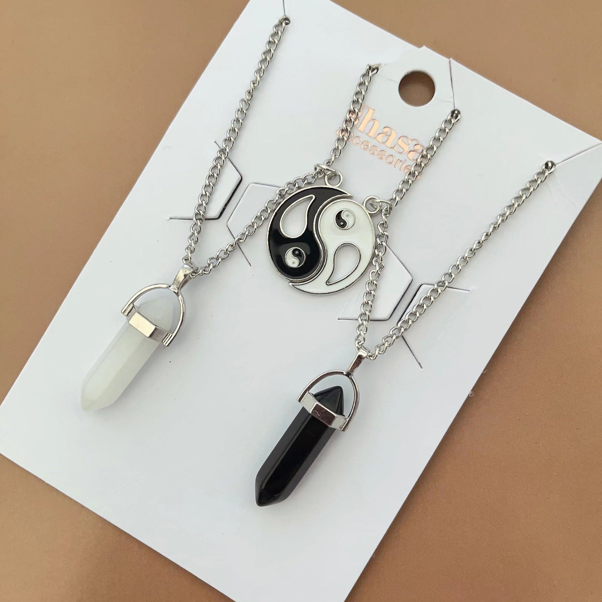 Hexagon Prism Couple Magnetic Natural Stone Necklaces