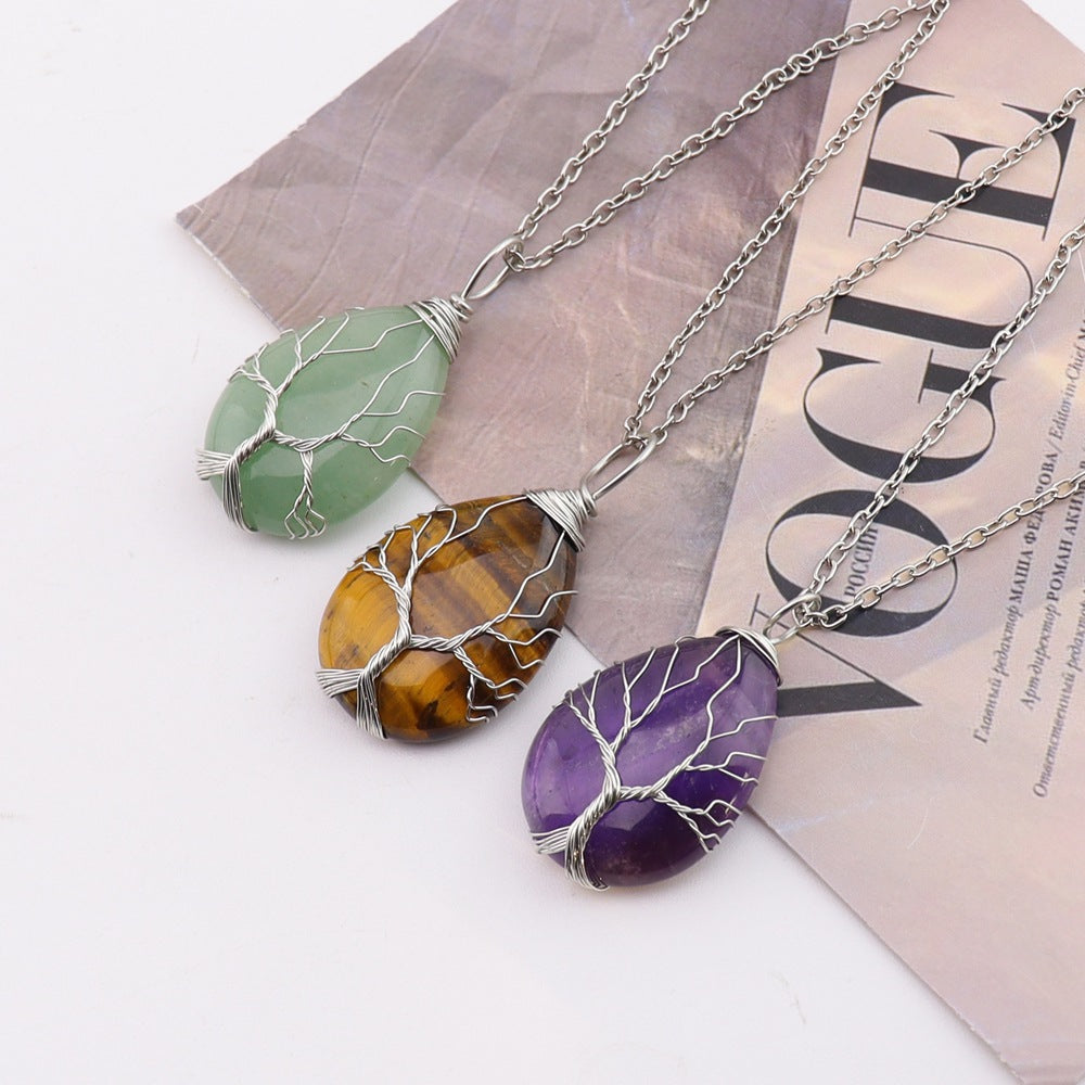 Agate Water Drop Winding Silk Tree Necklaces