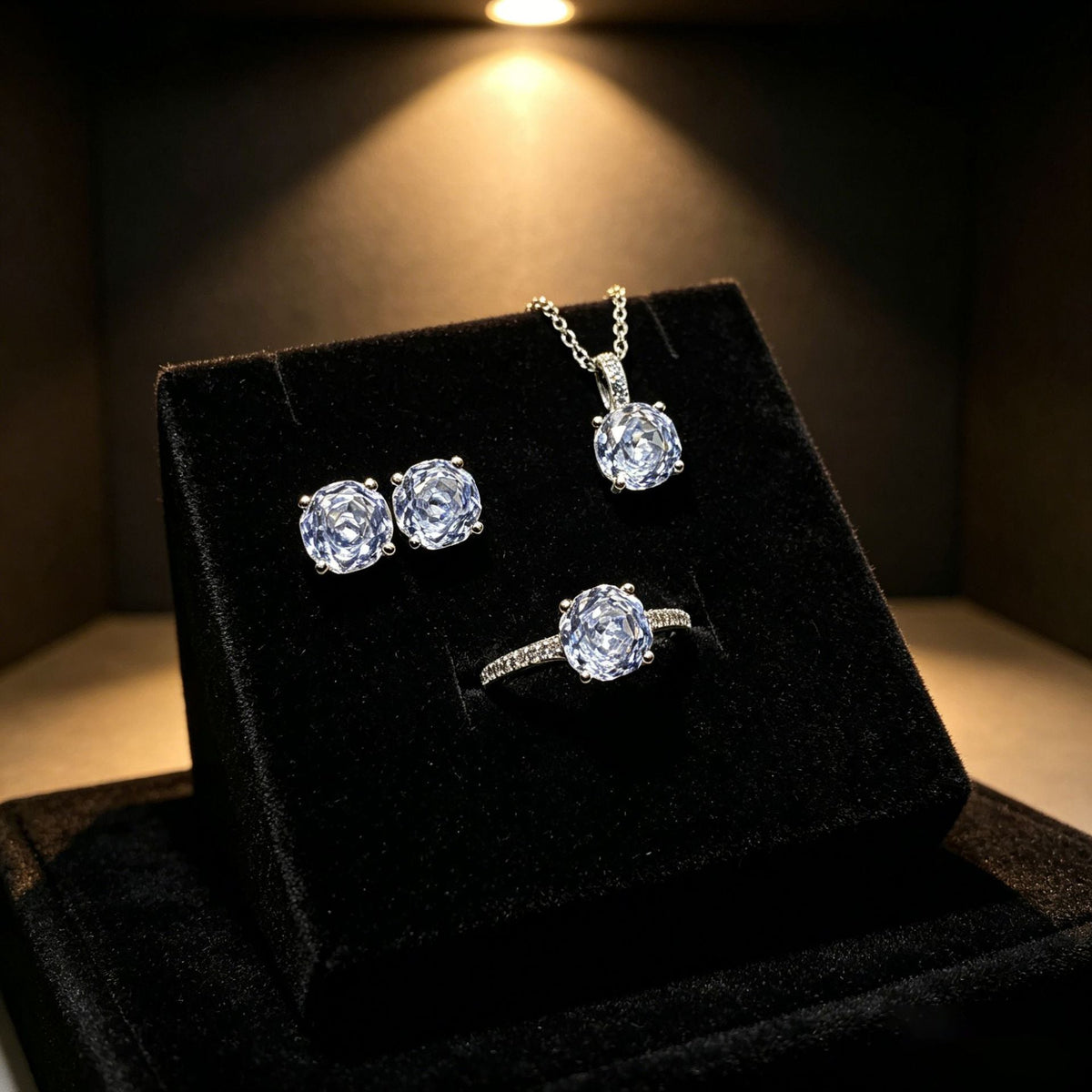 Women's French Entry Lux Platinum Zircon Three-piece High Color Retention Niche Earrings