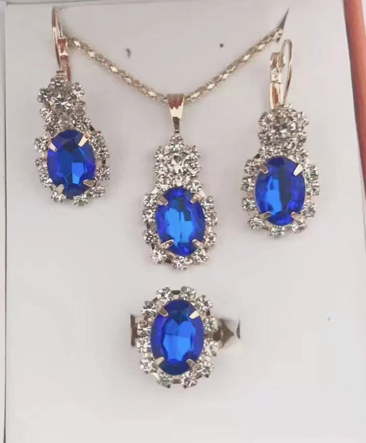 New Water Drop Heart-shaped Three-piece Jeweled Earrings