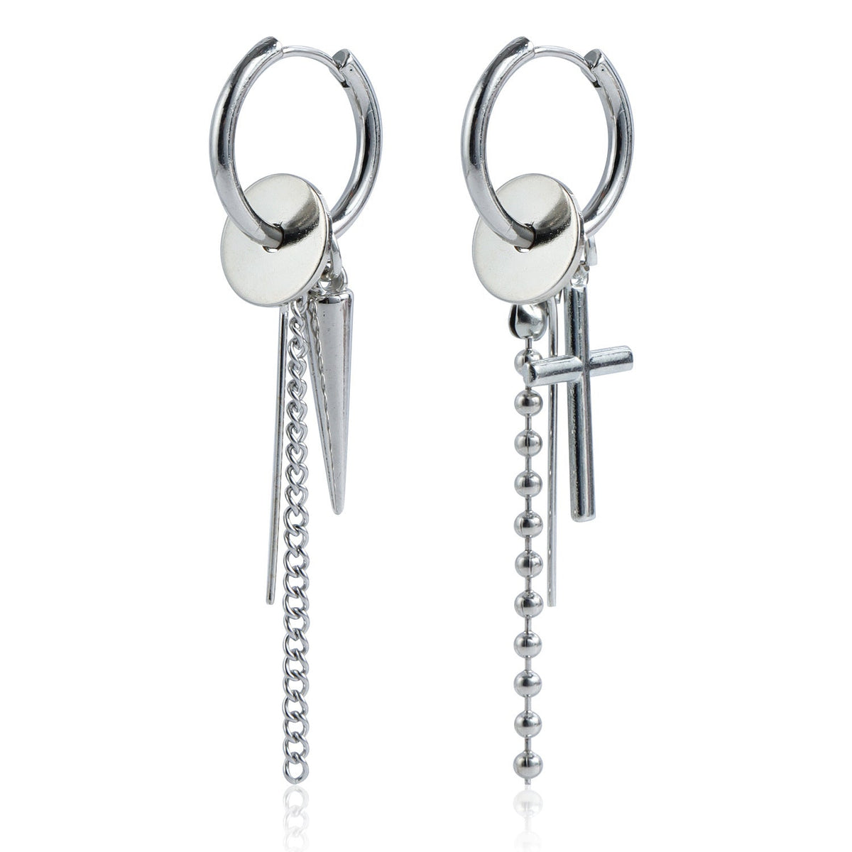 Women's Cross Steel Chain Geometric Tassel Long Tapered Earrings
