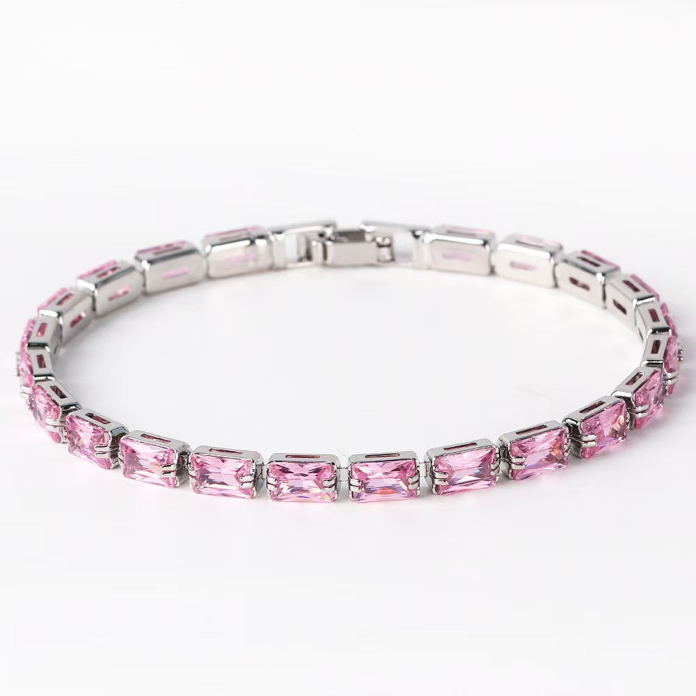 Women's Minority Copper Rectangular Korean Diamond Crystal Color Fashion Zircon Bracelet