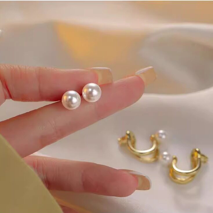 Women's Lux Pearl Design High-grade Personalized Fashionable Two Stud Earrings