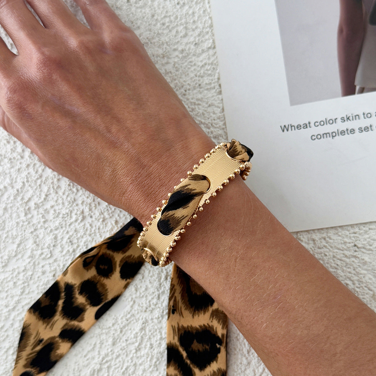 Metal Hammer Pattern Wide Fashion Leopard Colorful Silk Bracelet