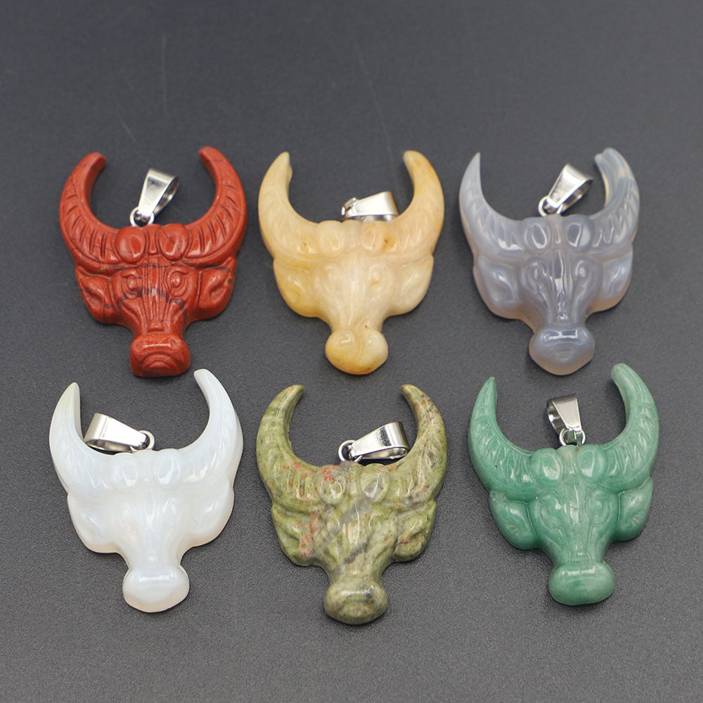Popular Natural Stone Carved Ox Head Pendant