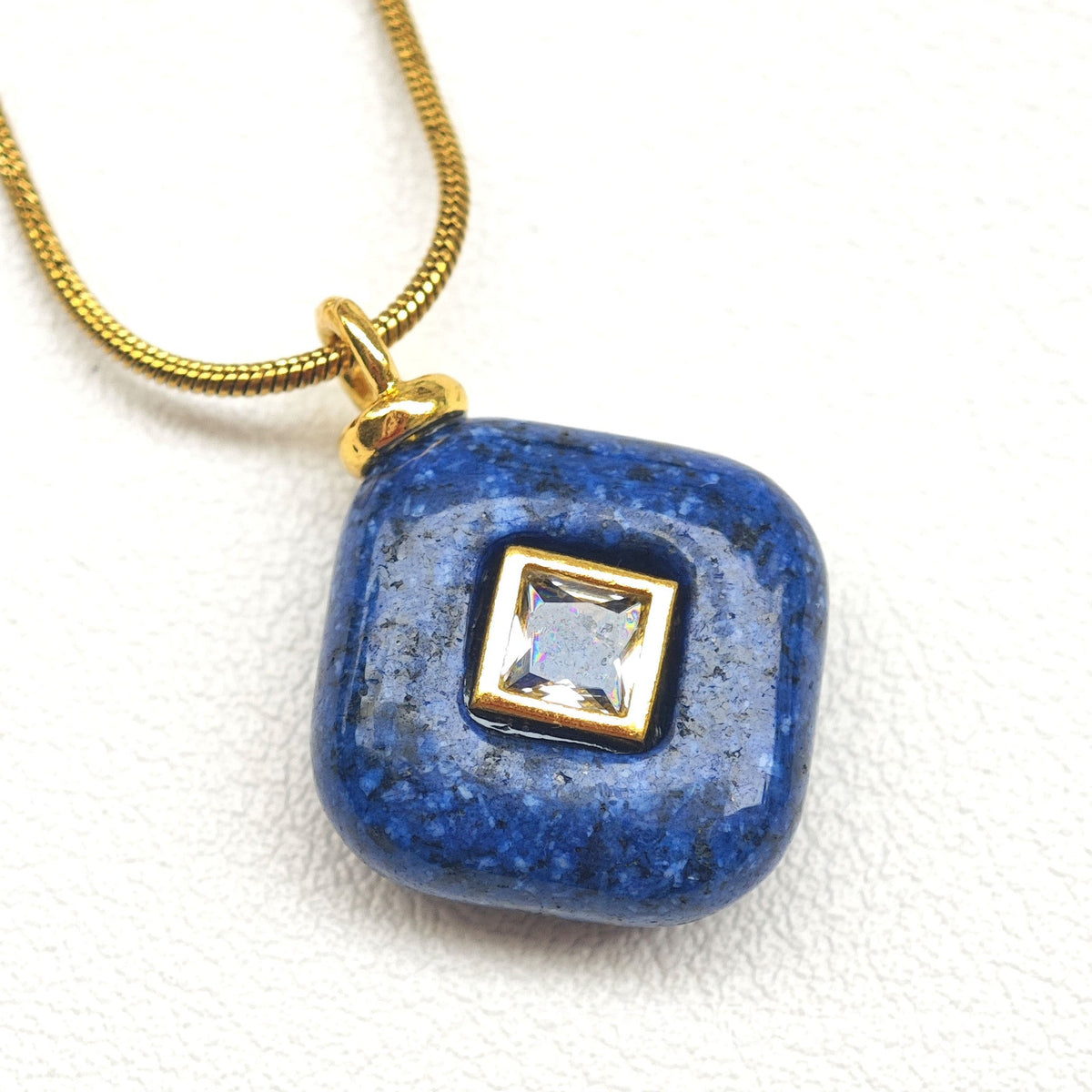 Elegant Natural Stone Crystal Geometric Rhombus Pendant