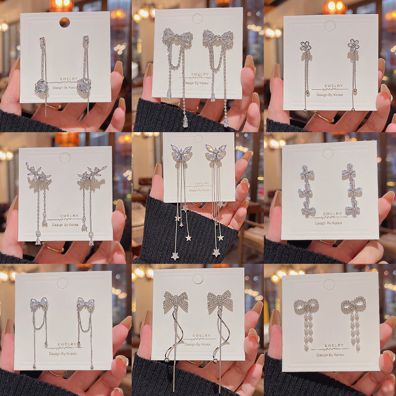 Women's Sier Needle Long Fringed Zircon For Trendy Light Earrings