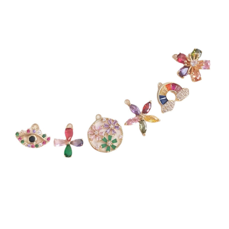 Color Retaining Bag Gold Inlaid Zircon Series Flowers Rainbow Eye Earrings