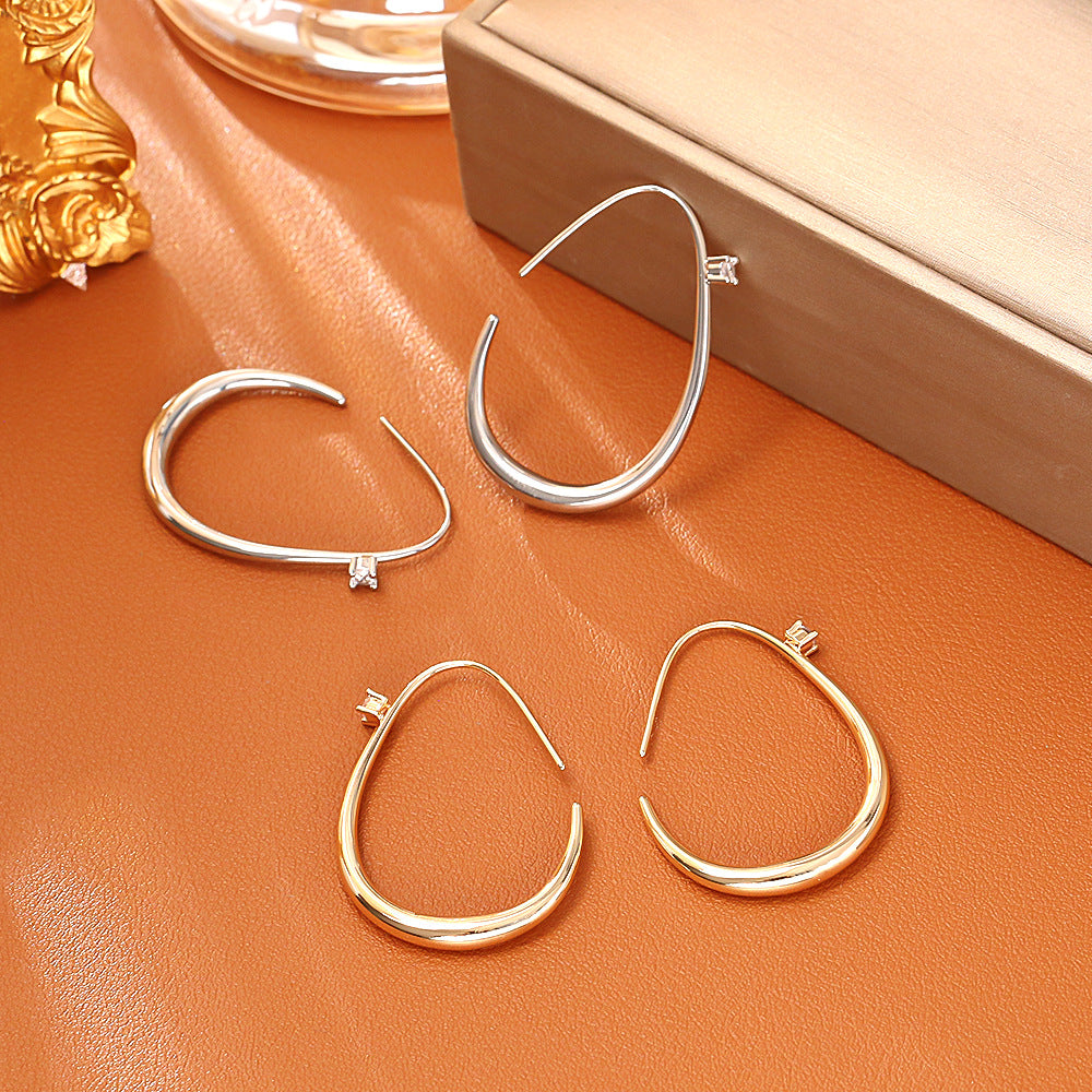 Simple Zircon Ear Hook Copper Plated Gold High-grade Earrings