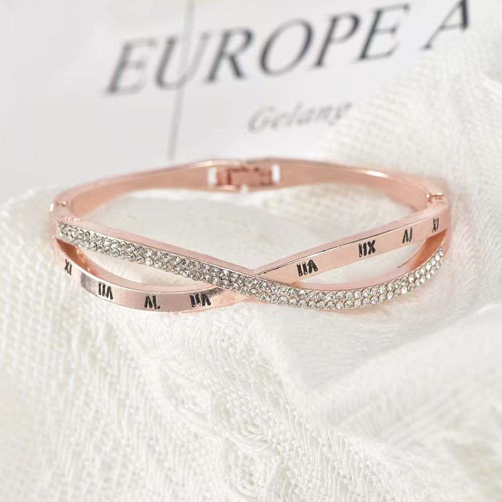 Titanium Steel Cross Roman Numeral Zircon Fashion Simple Temperament Bracelet