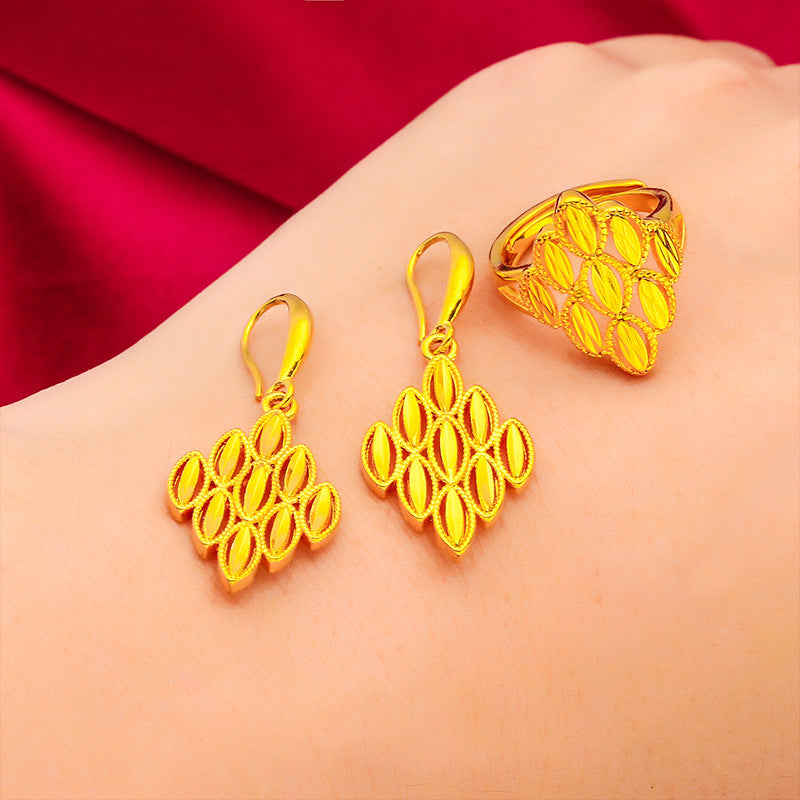 Women's Vietnam Placer Gold Open Rhombus Diamond Jewelry Set