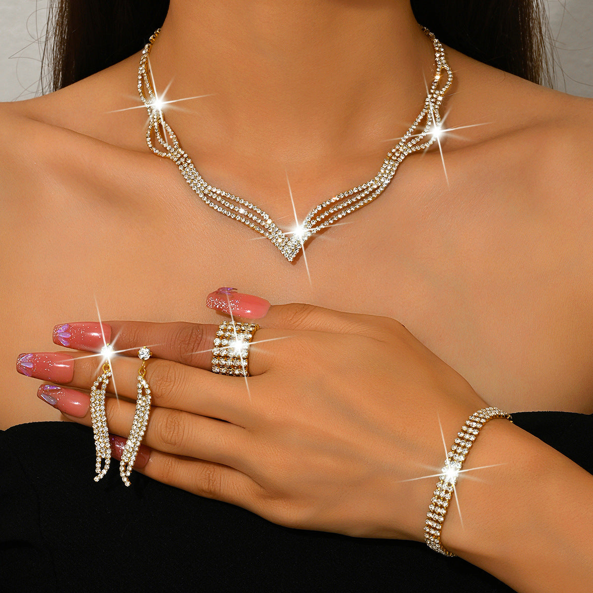 Bridal Three-piece Diamond Claw Chain Supply Jewelry Set