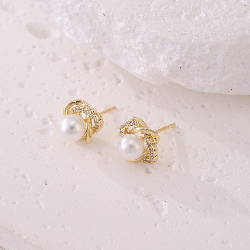 Women's Natural Pearl Shining Diamond Auricular Needle High-grade Precise Rings