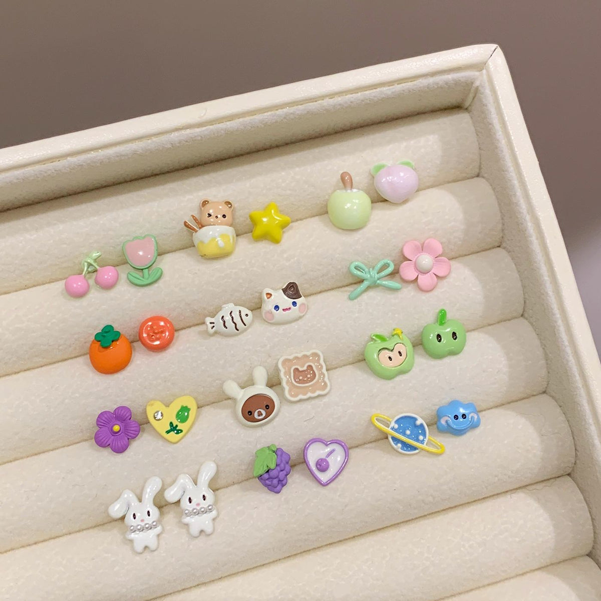 Colorful Fruit Cat Female Sier Needle Cartoon Cute Sweet Design Rings