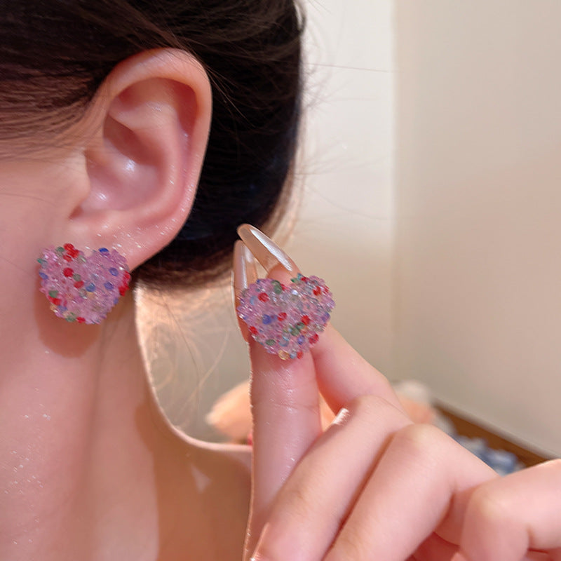 Colorful Flower Fairy Indie Pop Style Granulated Sugar Round Love Earrings