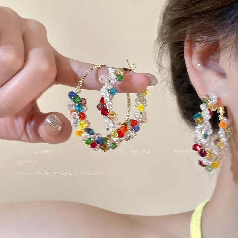 Women's Colorful Pearl Holiday Ear Design High-grade Exaggerated Seaside Earrings