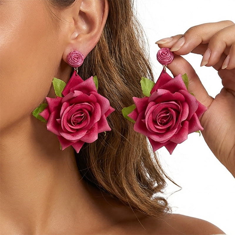 Women's Artificial Flower Light Luxury High-grade Temperament Sweet Earrings
