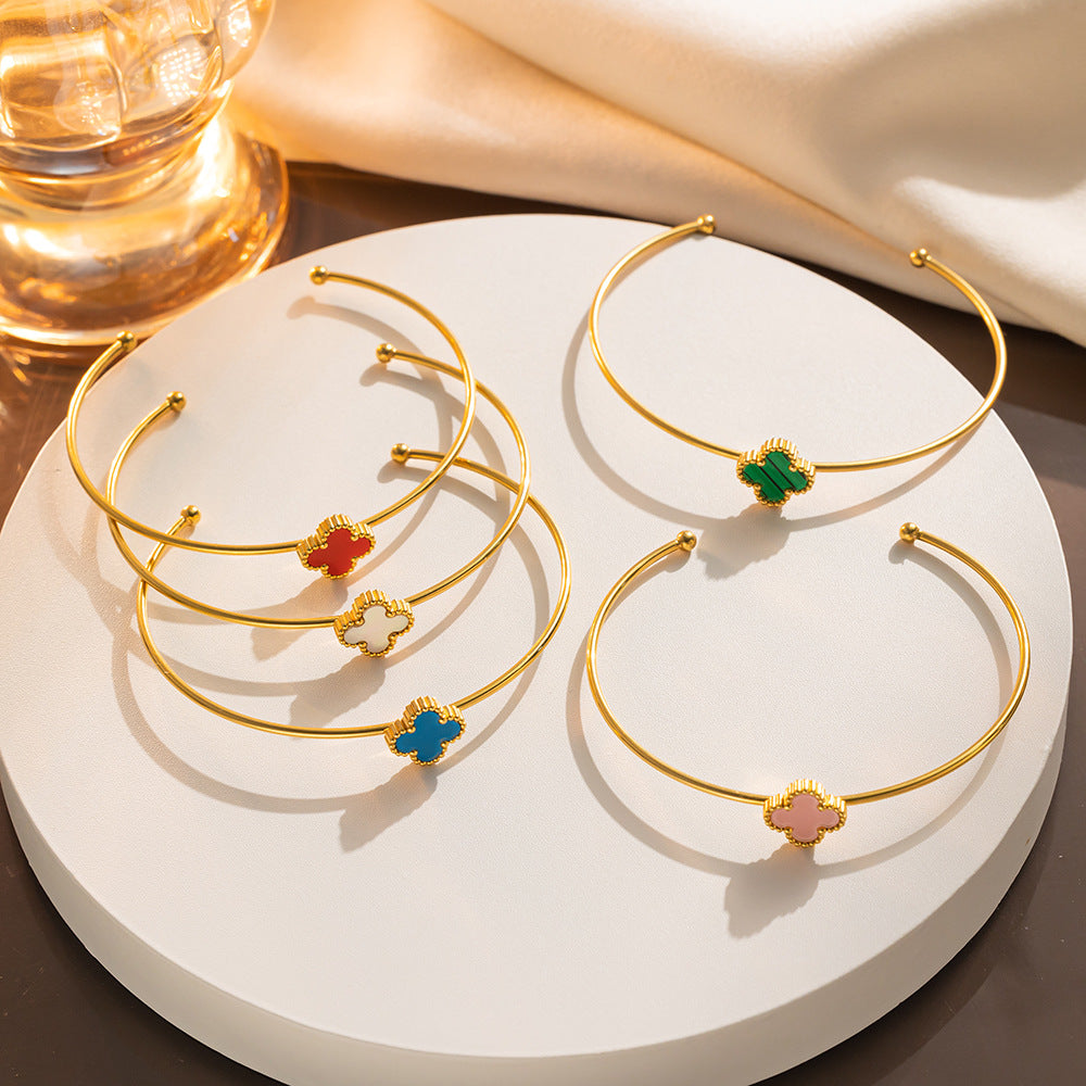 Four-leaf Clover Titanium Steel Stainless Open-ended Bracelet