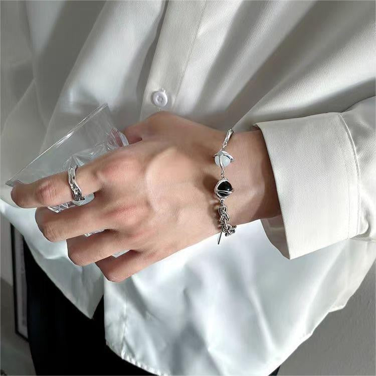 Women's & Men's Minority Design Sense Opal Black White Light Luxury High-grade Titanium Bracelets