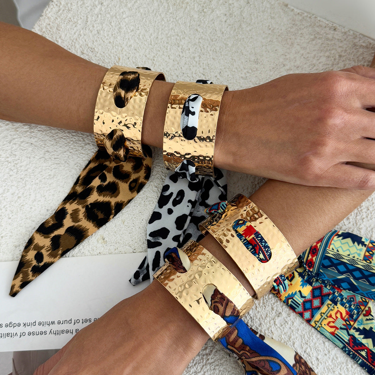 Metal Hammer Pattern Wide Fashion Leopard Colorful Silk Bracelet