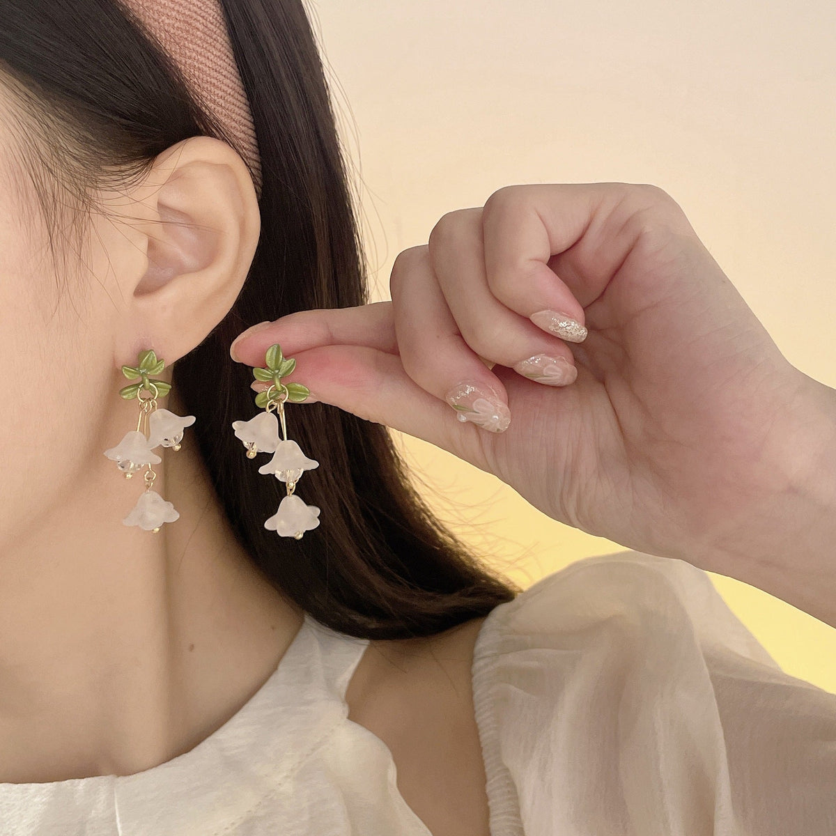 Sweet Design Green Paint Flower Tassel Pastoral Style Female Summer Earrings