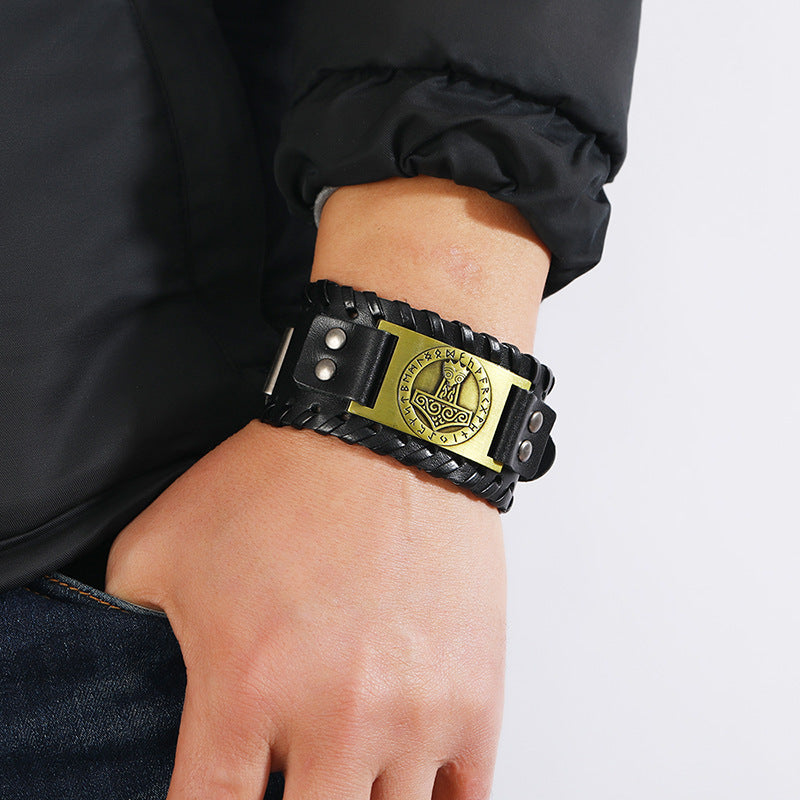 Weave Impactor Cattle Leather Simple Viking Bracelet