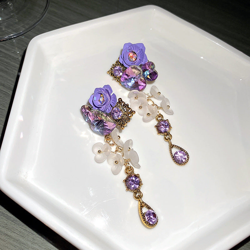French Royal Style Zircon Geometric Flower Light Luxury High-grade Earrings