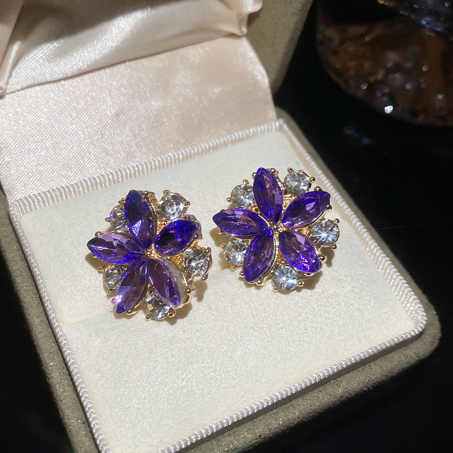 French Royal Style Zircon Geometric Flower Light Luxury High-grade Earrings
