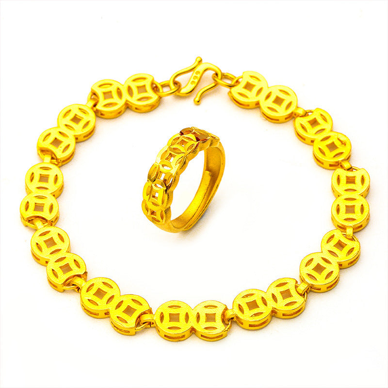 Women's Vietnam Placer Gold Coin Frosted Sandblasting Bracelets