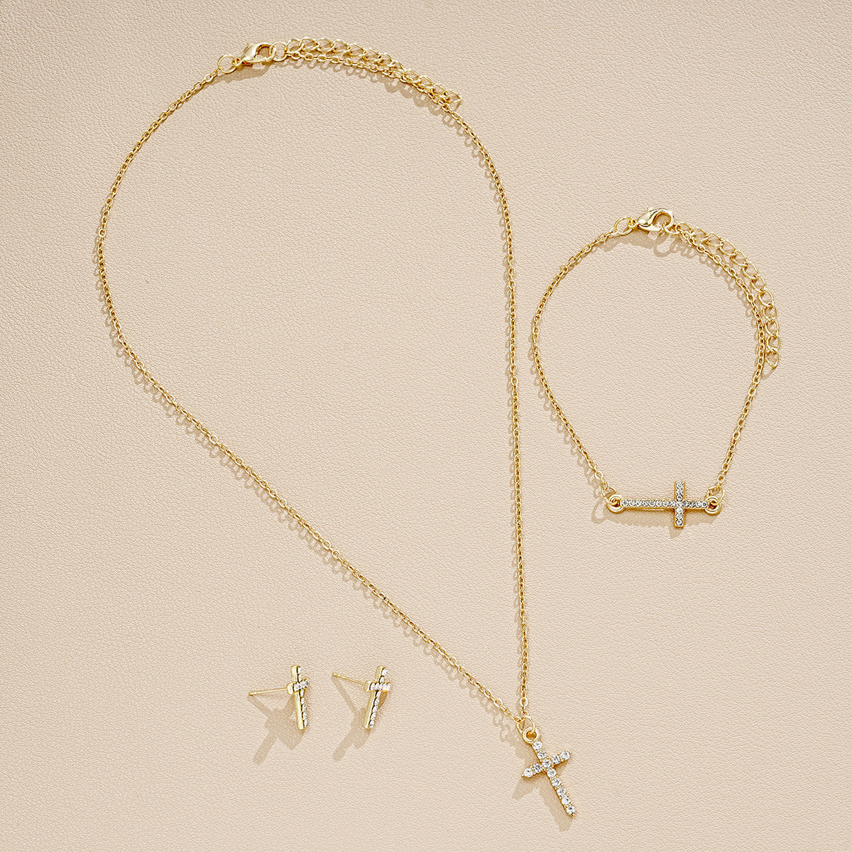 Creative Simple Point Rhinestone Cross Three-piece Earrings