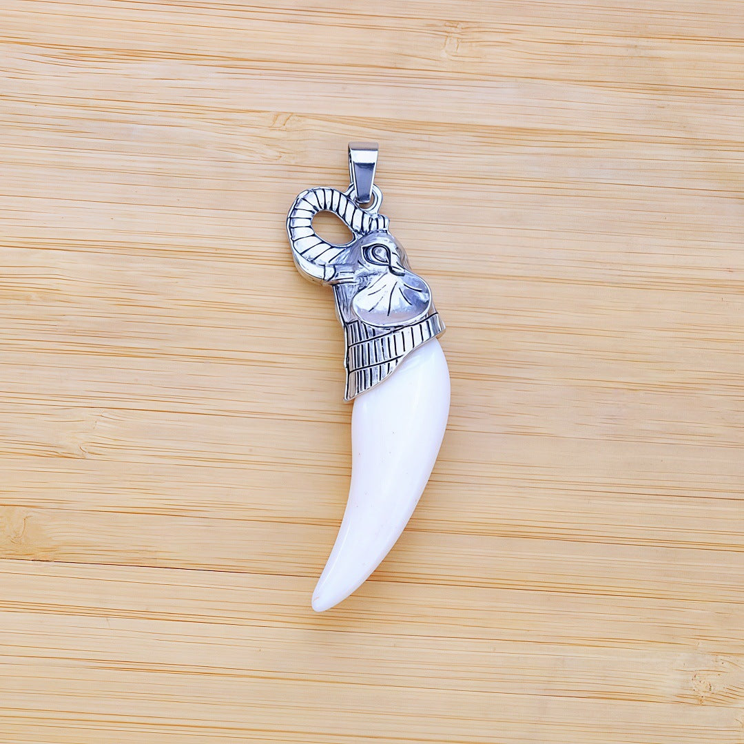 Men's Retro Tibetan Sier Simulation Dog Teeth Pendant