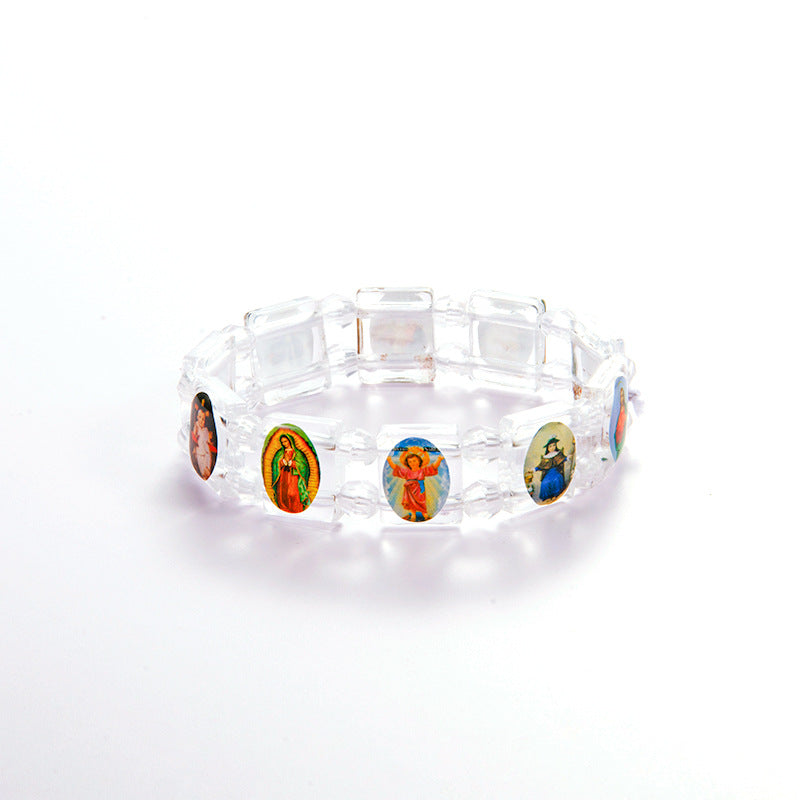 Luminous Fluorescent Green Rosary Unisex Elastic Bracelet