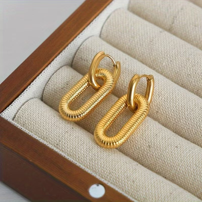 Detachable Color Matching Stainless Steel Chain Thread Fashion Simple Titanium Earrings