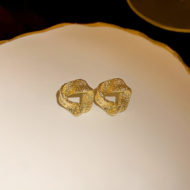 Sier Needle Vintage Golden Geometric Circle Minority Earrings