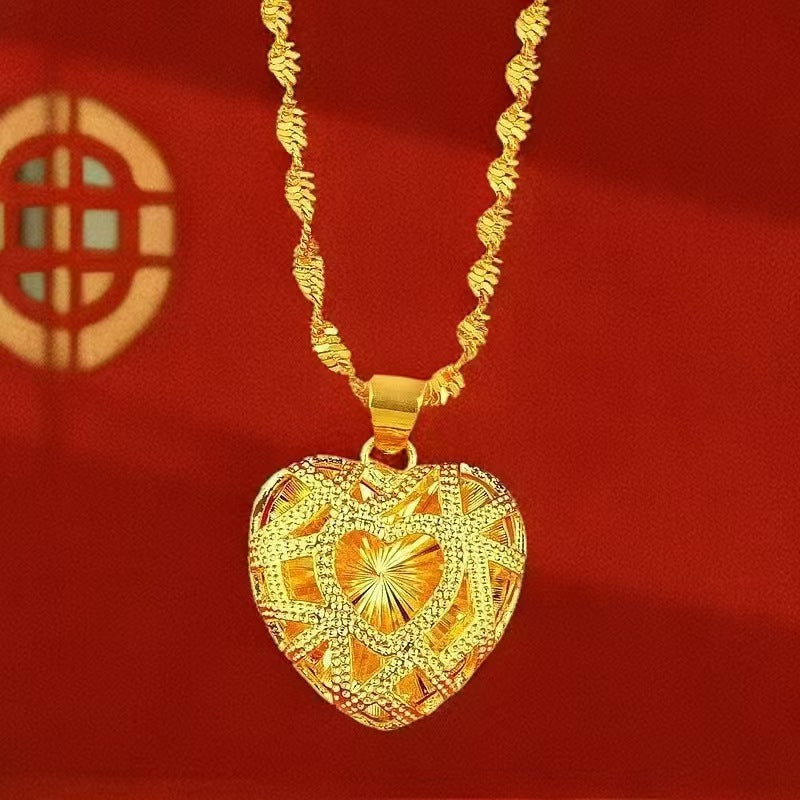 Vietnam Alluvial Gold Filigree Hollow Brass Plated Vintage Purse Burst Necklace