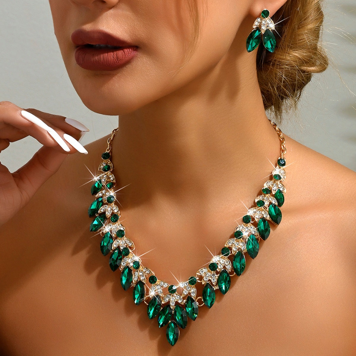 Bridal Wedding Suite Alloy Green Rhinestone Luxury Jewelry Set