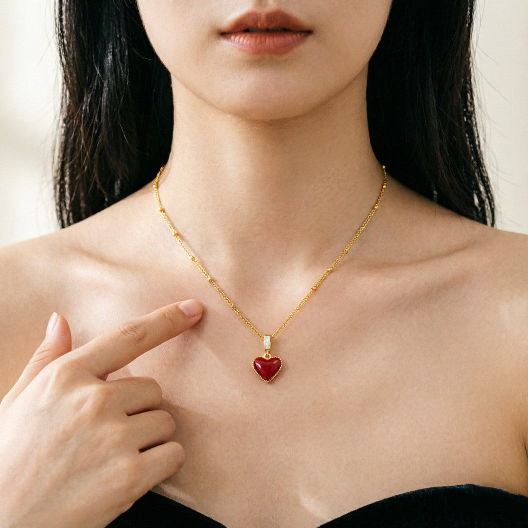 Steel Female Micro Inlaid Pink Diamond Necklace
