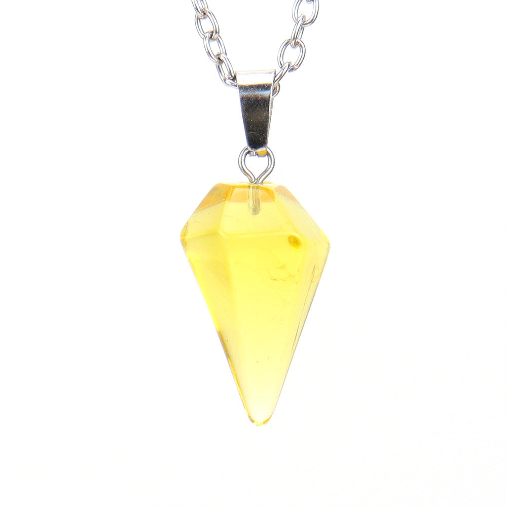Stone Crystal Faceted Tapered Hexagon Prism Bullet Necklaces