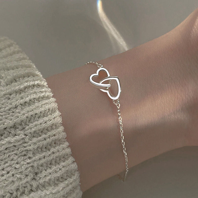Women's Cool Style Simple Lightweight Thin Heart Korean Hollow Double Bracelets