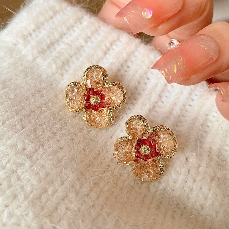 Women's Gradient Zircon Jasmine Flower For Niche Design Simple Fashion Earrings